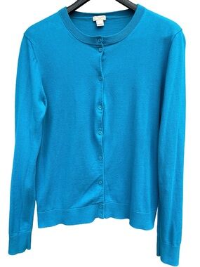 J.Crew Caryn Turquoise Blue Button Down Crewneck Cardigan Sweater Size L